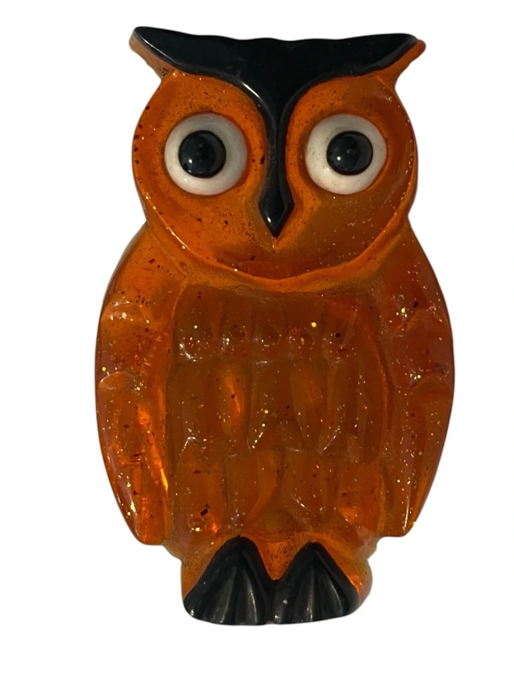 Vintage 1970s Amber Lucite Glitter Owl Plug-In Nightlight Made in Japan MCM